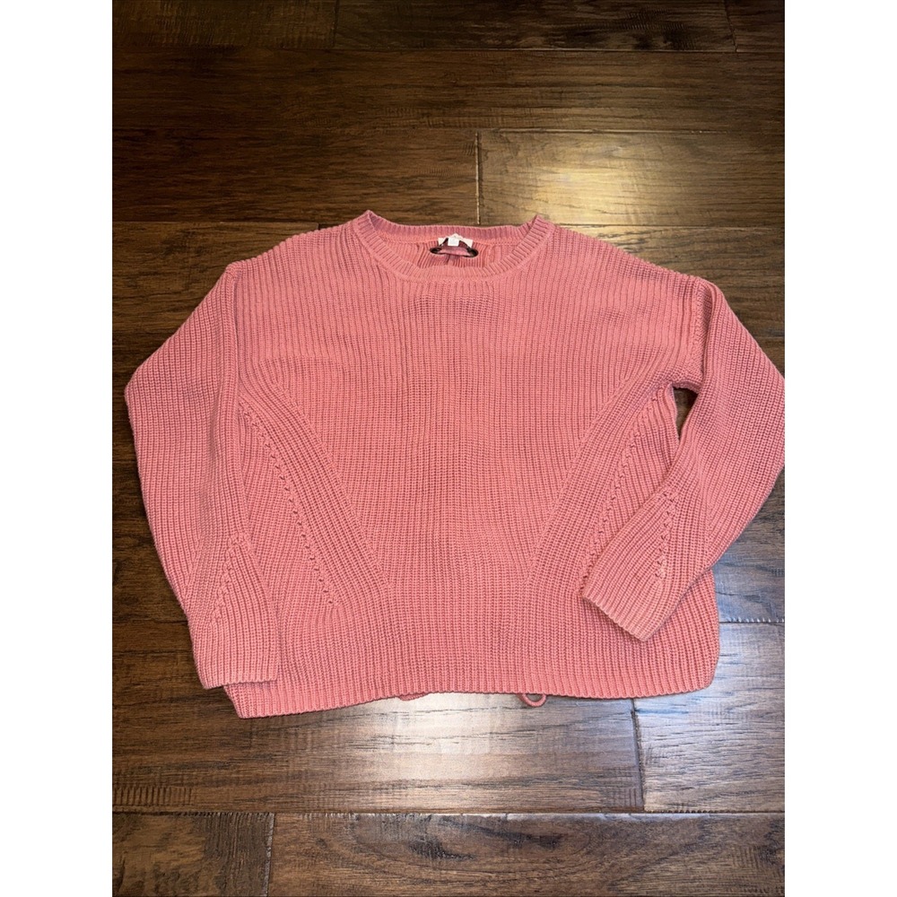 Lucky Brand Womens Sweater Pink Medium‎ Back Tie Detail Cozy Shaker-Knit